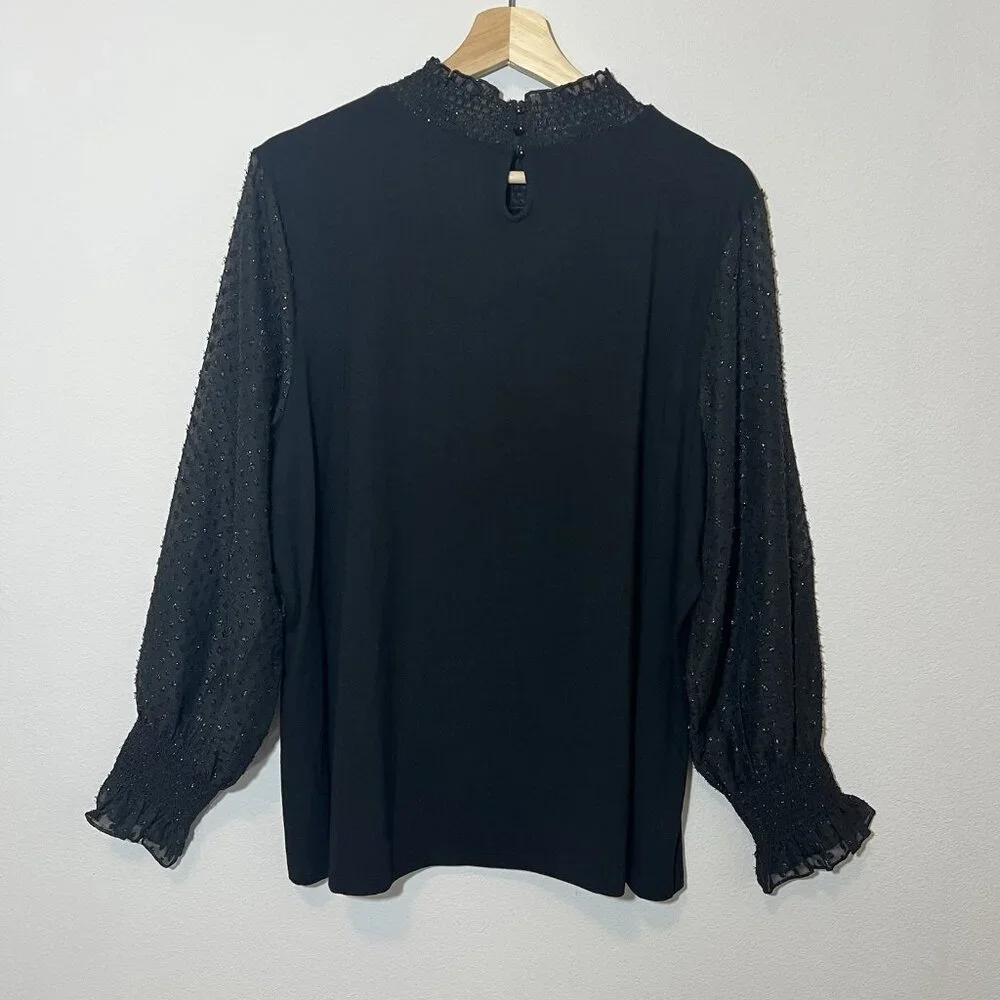 Talbots Women’s Black Blouse Plus Petite 2X Majesty Long Sleeve Smocked Stretch - Picture 3 of 13
